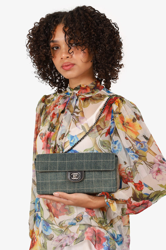 Chanel 2000-02 Blue East West Chocolate Bar Shoulder Bag