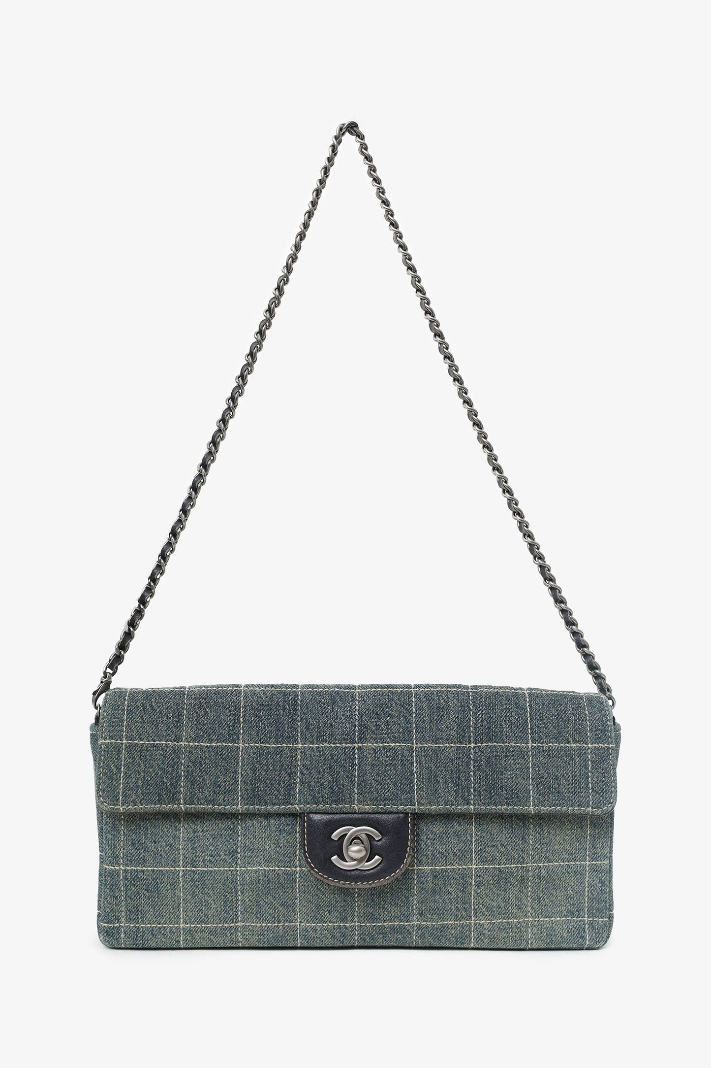 Chanel 2000-02 Blue East West Chocolate Bar Shoulder Bag