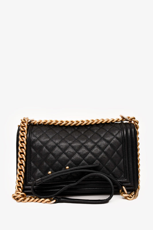 Chanel 2016-17 Black Caviar Leather New Medium Boy Crossbody (As Is)