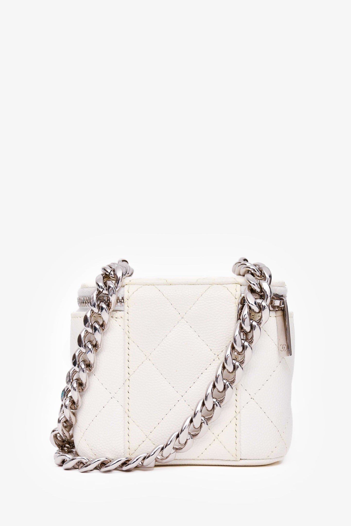 Chanel 2022 White Caviar Leather Mini Vanity Case (As Is) Handbag