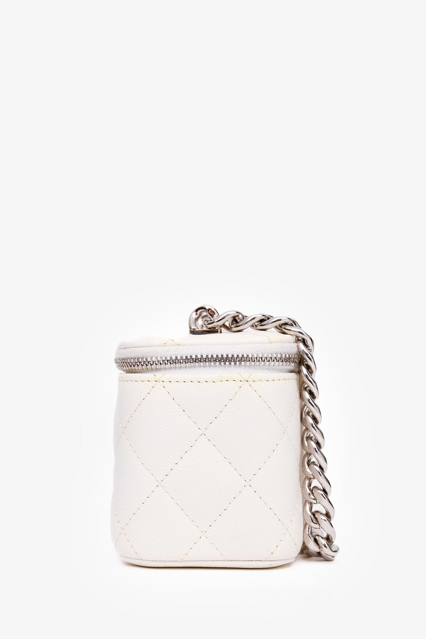 Chanel 2022 White Caviar Leather Mini Vanity Case (As Is) Handbag