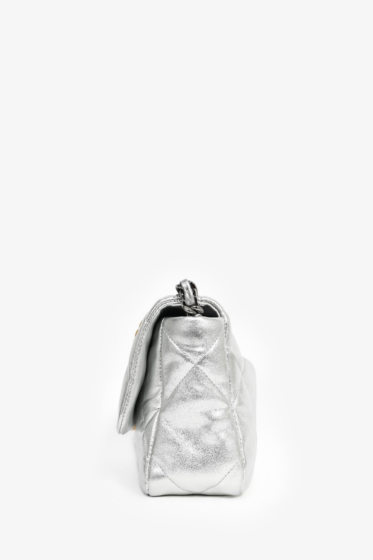 Chanel 2020 Silver Lambskin Medium 19 Flap Bag