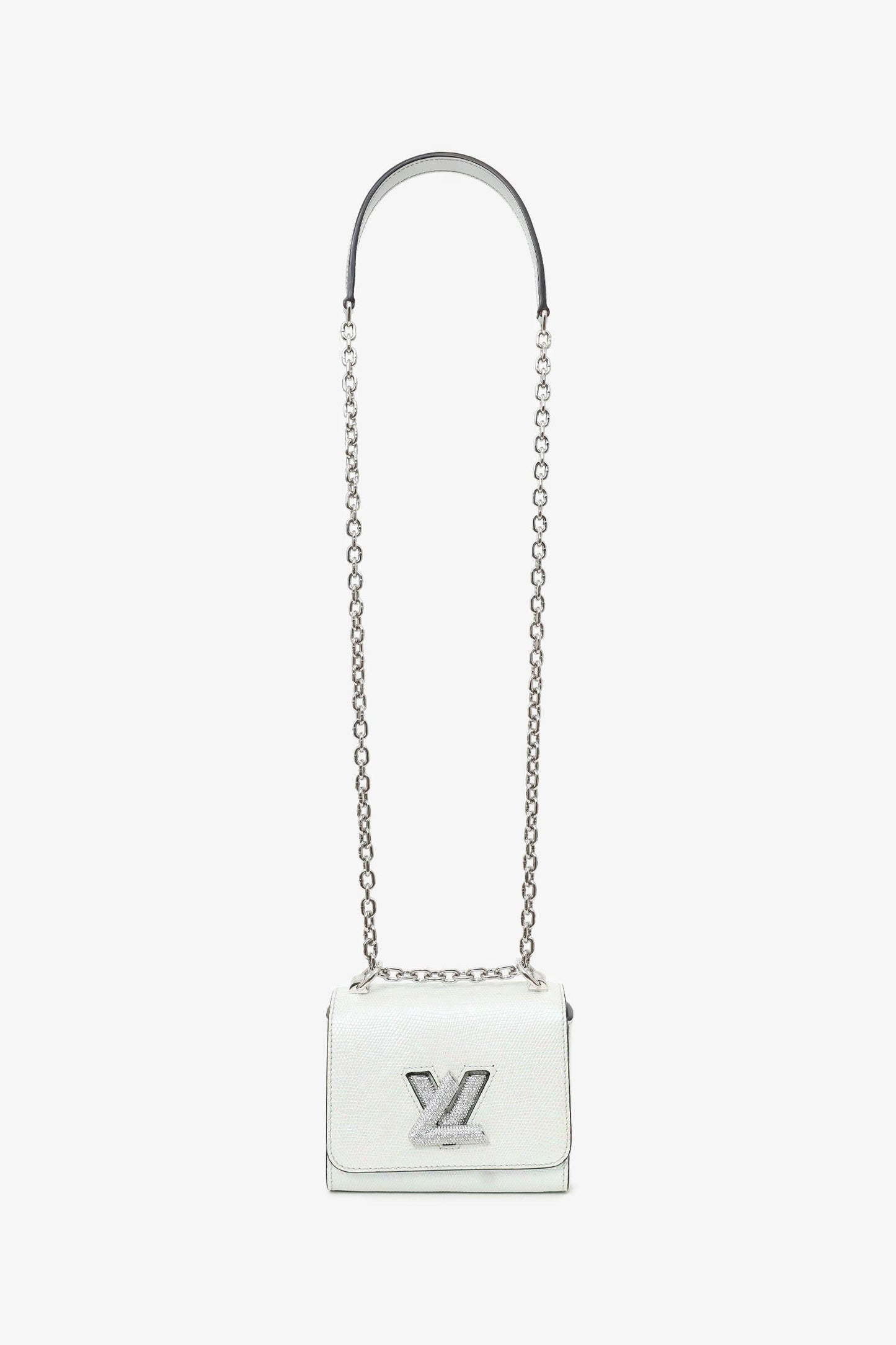 Louis Vuitton 2020 White Iridescent Karung Leather Twist Mini with Crystal Buckle