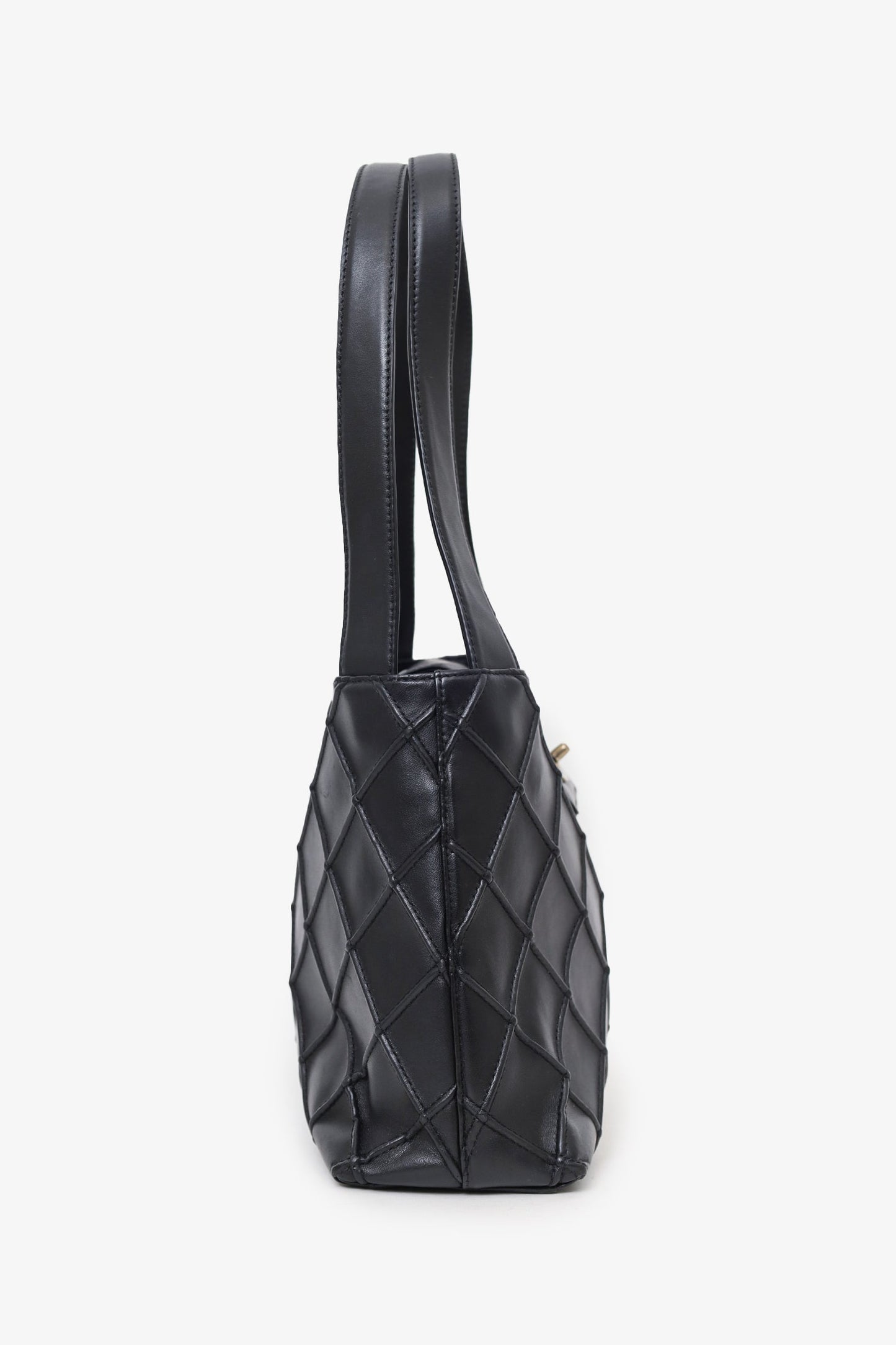 Chanel 2000-02 Black Leather Diamond Stitch CC Hobo Shoulder Bag with Pouch