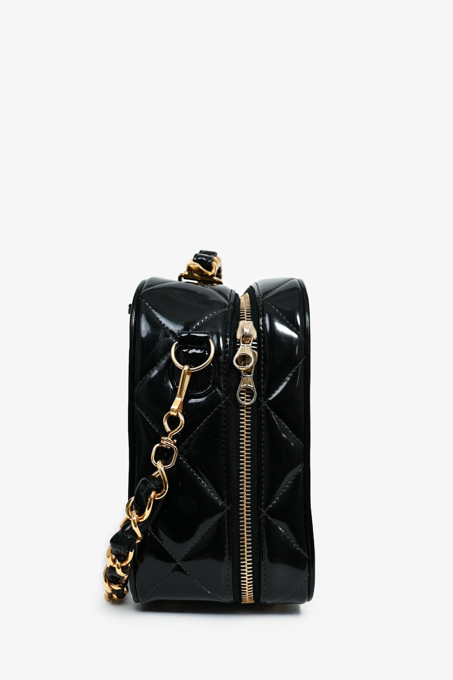 Chanel 1994-96 Black Patent Leather Large Vanity Case Handbag