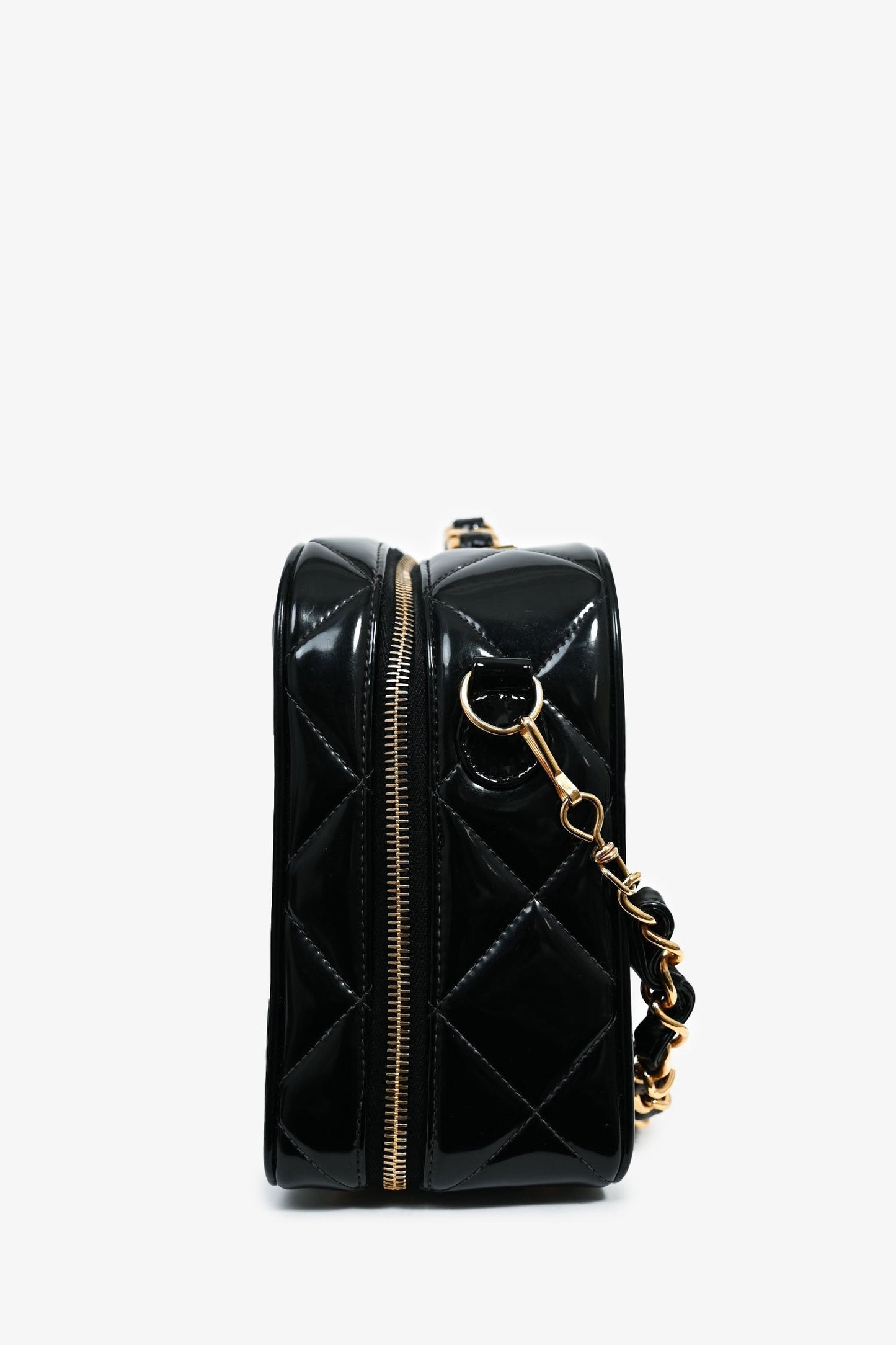 Chanel 1994-96 Black Patent Leather Large Vanity Case Handbag