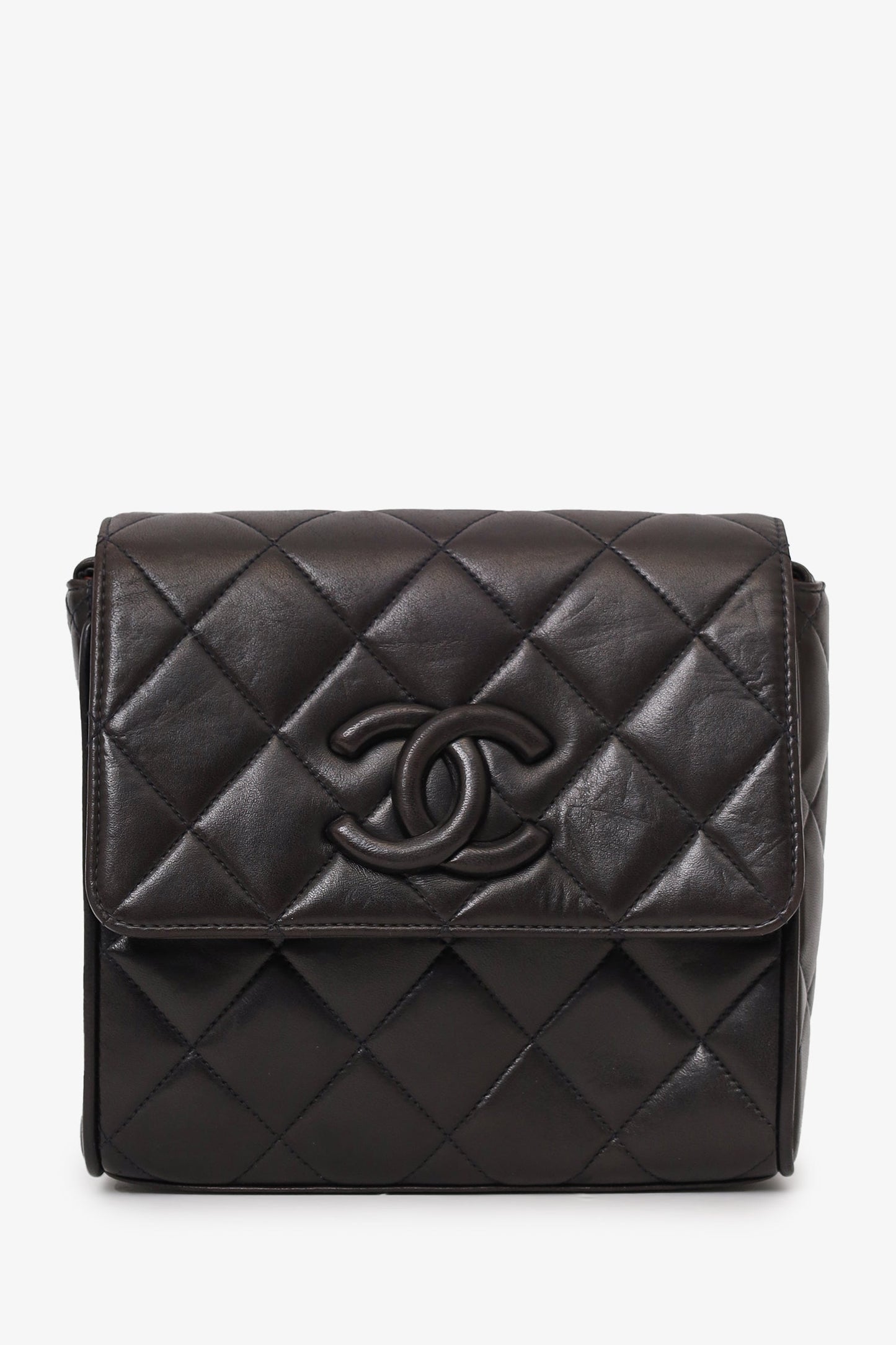 Chanel 1991-94 So Black Quilted Lambskin Leather CC Shoulder Bag
