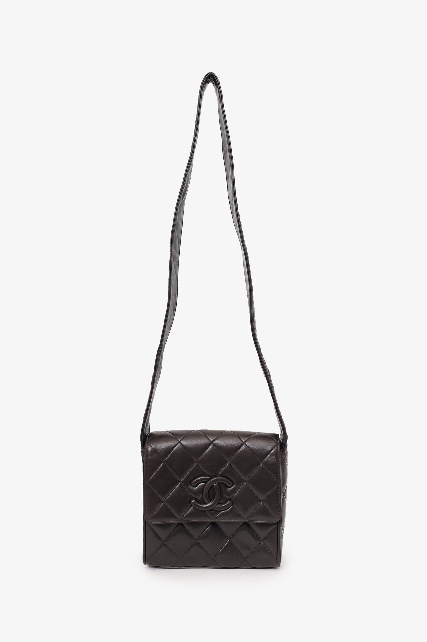 Chanel 1991-94 So Black Quilted Lambskin Leather CC Shoulder Bag