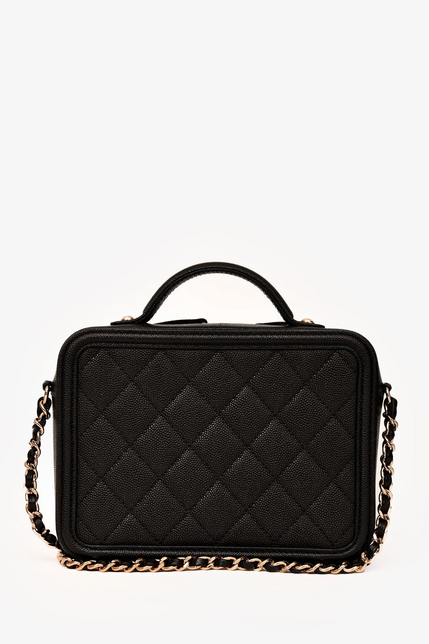 Chanel 2019-20 Black Caviar Leather Filigree Small Vanity Case Crossbody