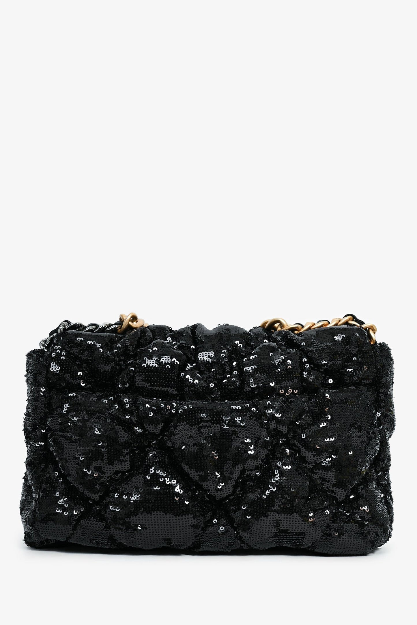 Chanel Black Sequin Tweed Large 19 Flap Bag