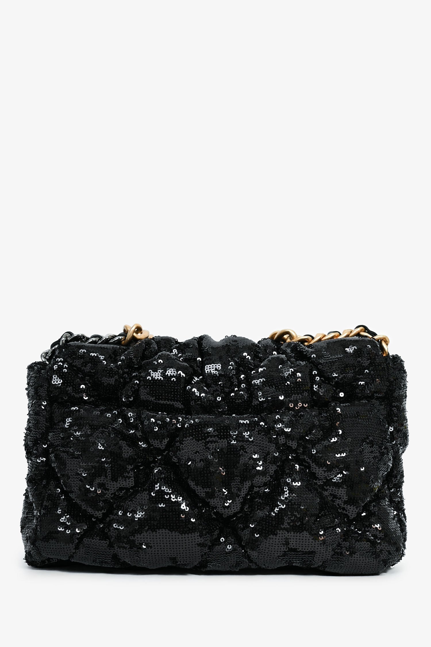 Chanel Black Sequin Tweed Large 19 Flap Bag