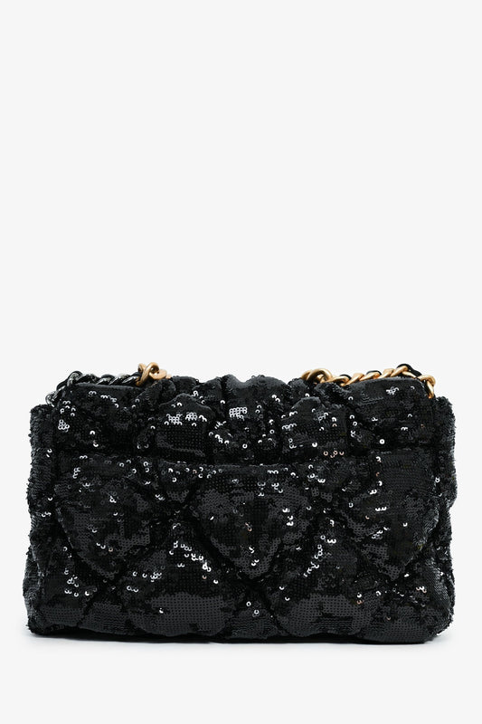 Chanel Black Sequin Tweed Large 19 Flap Bag