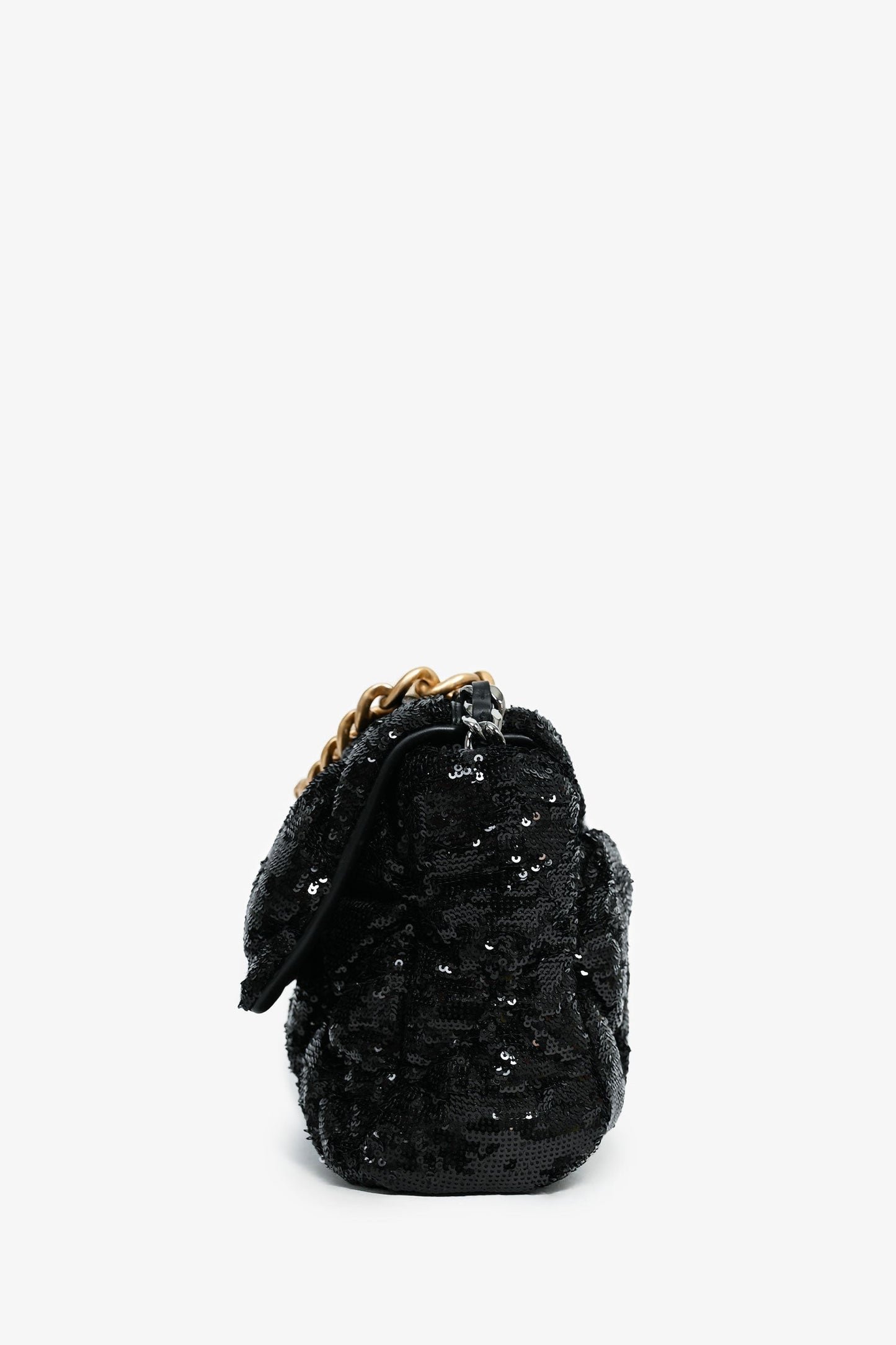 Chanel Black Sequin Tweed Large 19 Flap Bag