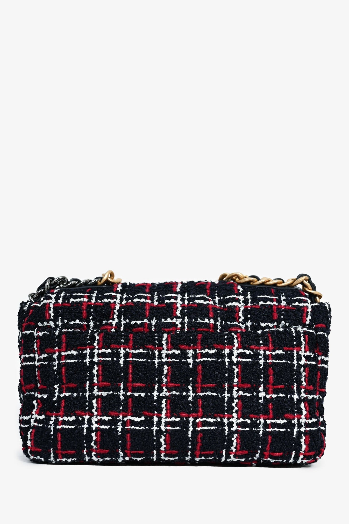 Chanel Black/Red/White Tweed Medium 19 Flap Shoulder Bag