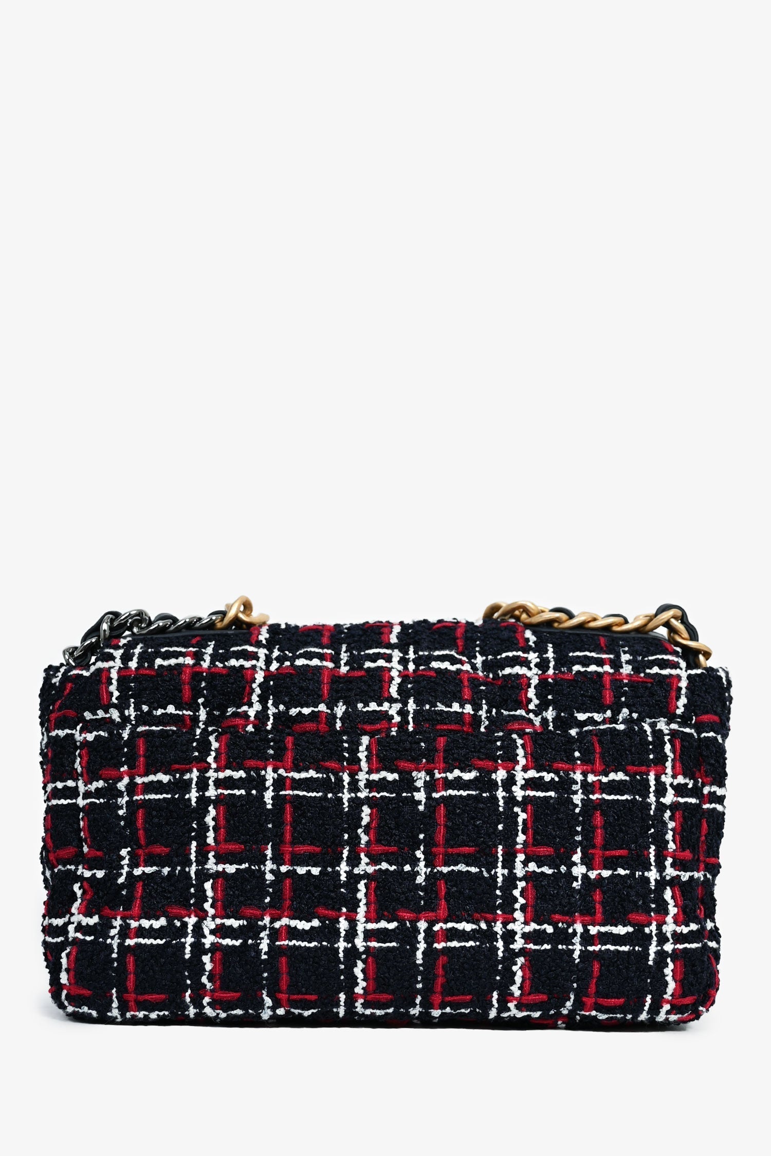 Chanel Black/Red/White Tweed Medium 19 Flap Shoulder Bag