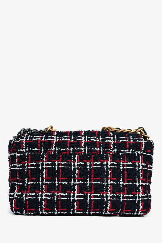 Chanel Black/Red/White Tweed Medium 19 Flap Shoulder Bag