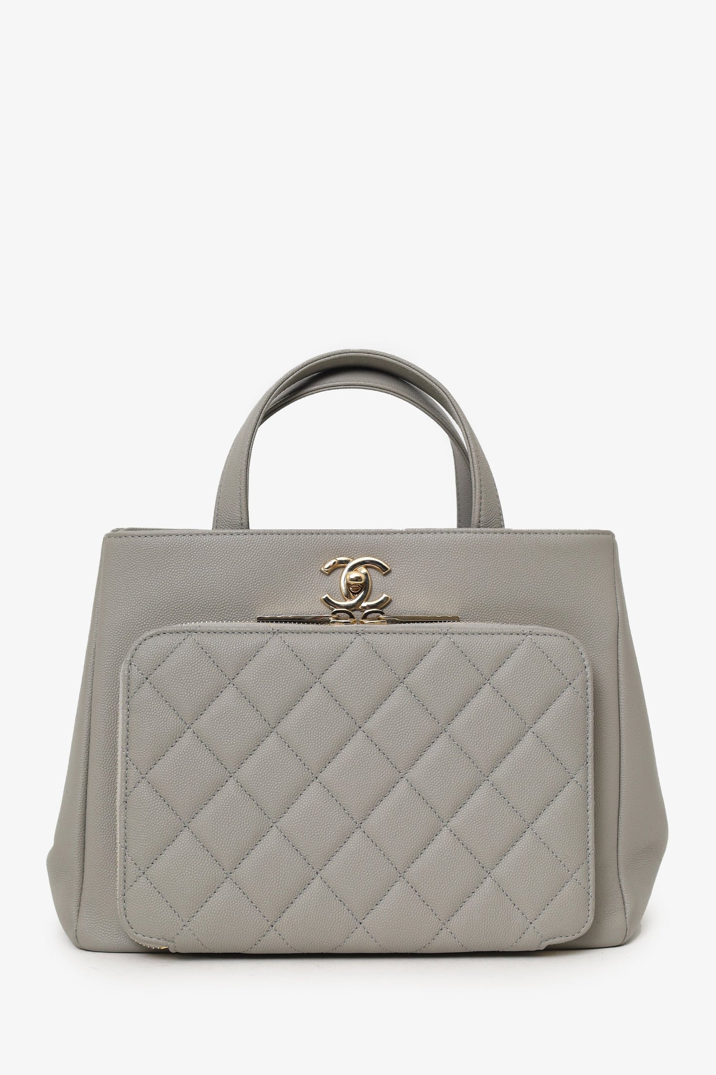 Chanel 2019 Grey Caviar Leather Quilted Small Business Affinity Shopping Tote
