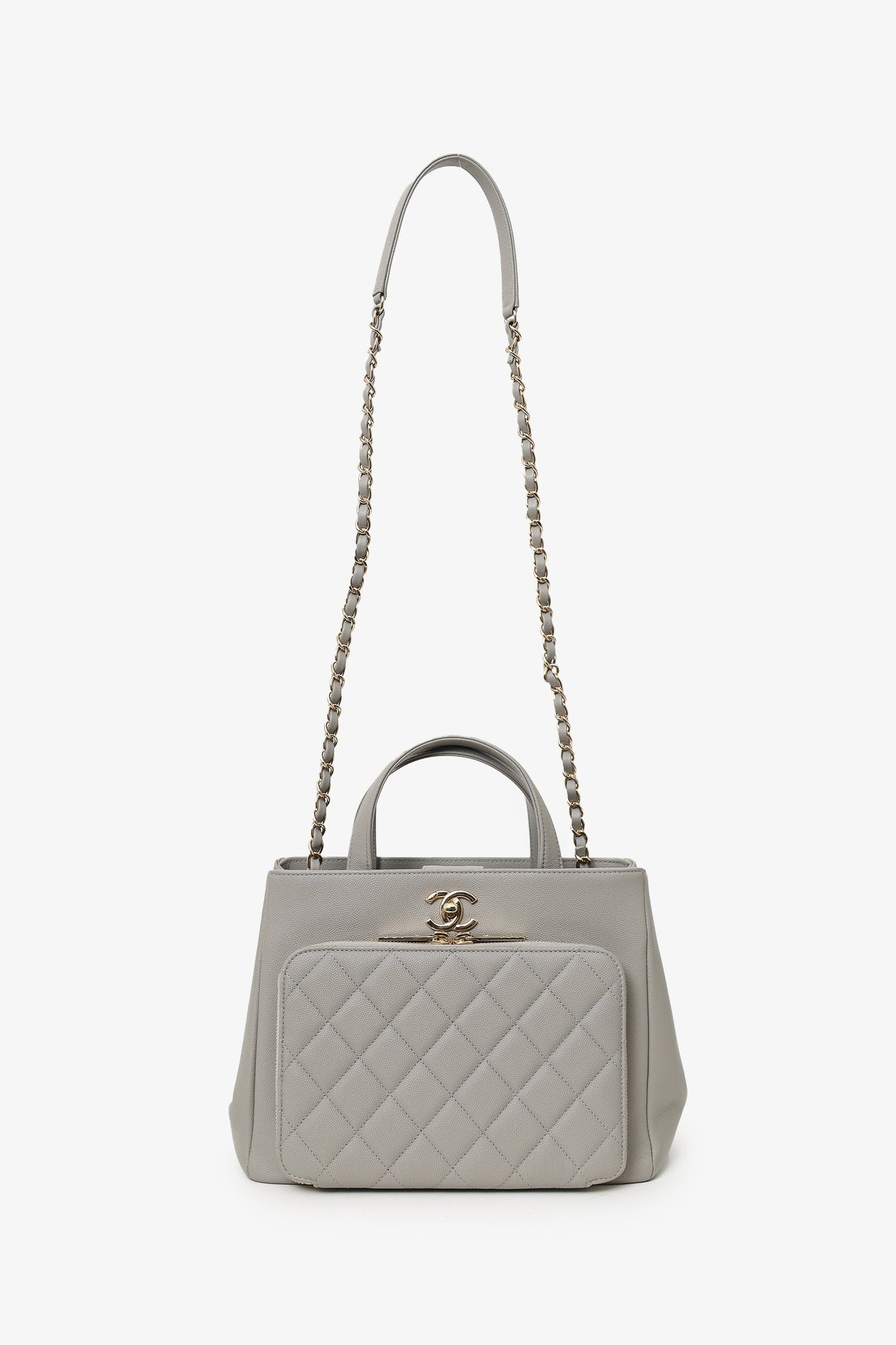 Chanel 2019 Grey Caviar Leather Quilted Small Business Affinity Shopping Tote