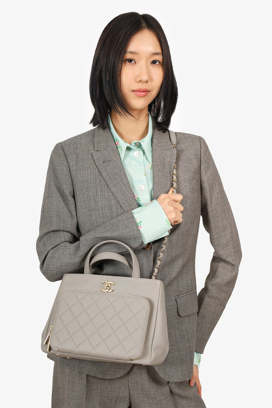 Chanel 2019 Grey Caviar Leather Quilted Small Business Affinity Shopping Tote