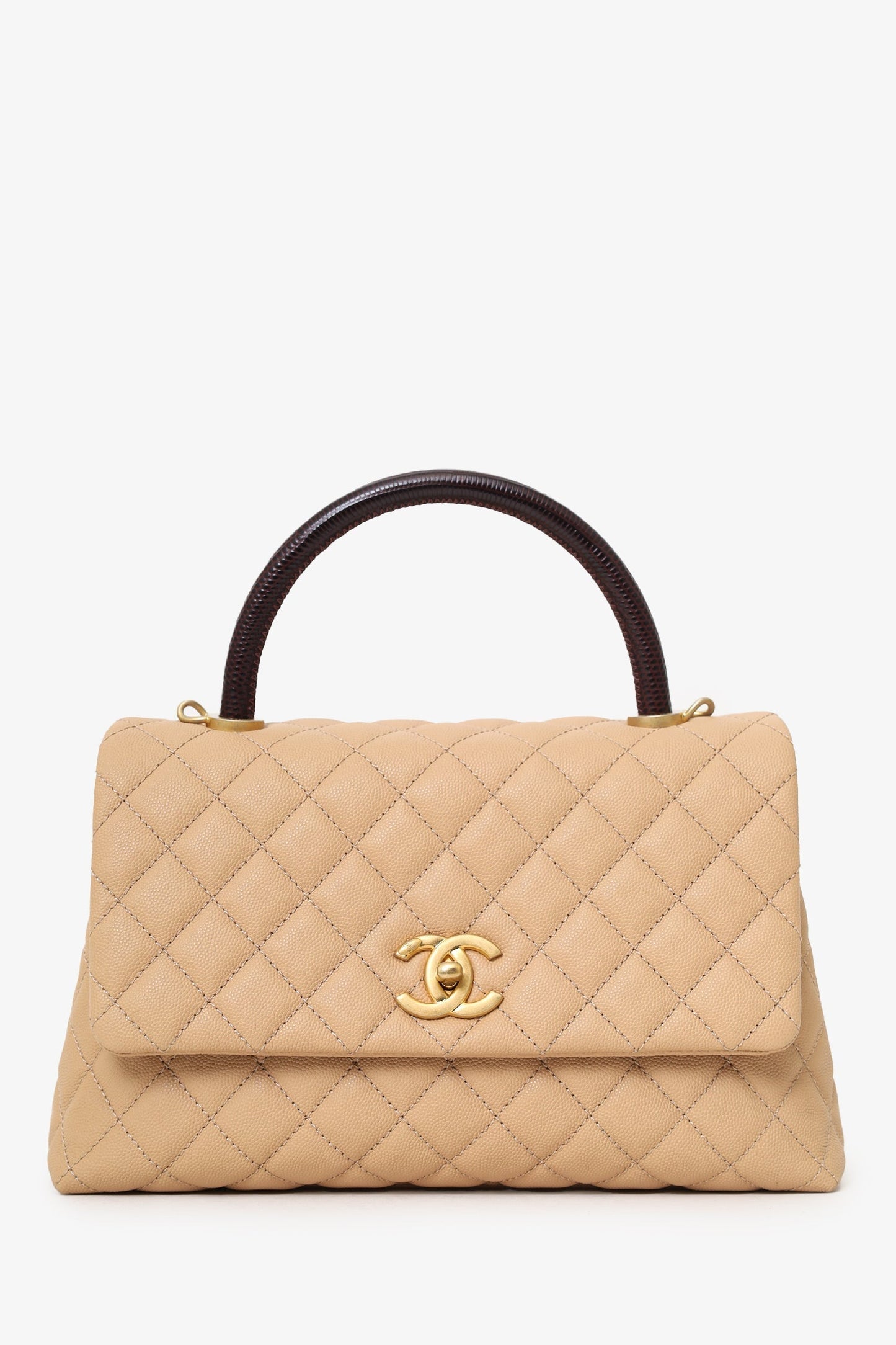 Chanel 2019-20 Beige Caviar Leather Small Coco Handle with Strap Handbag