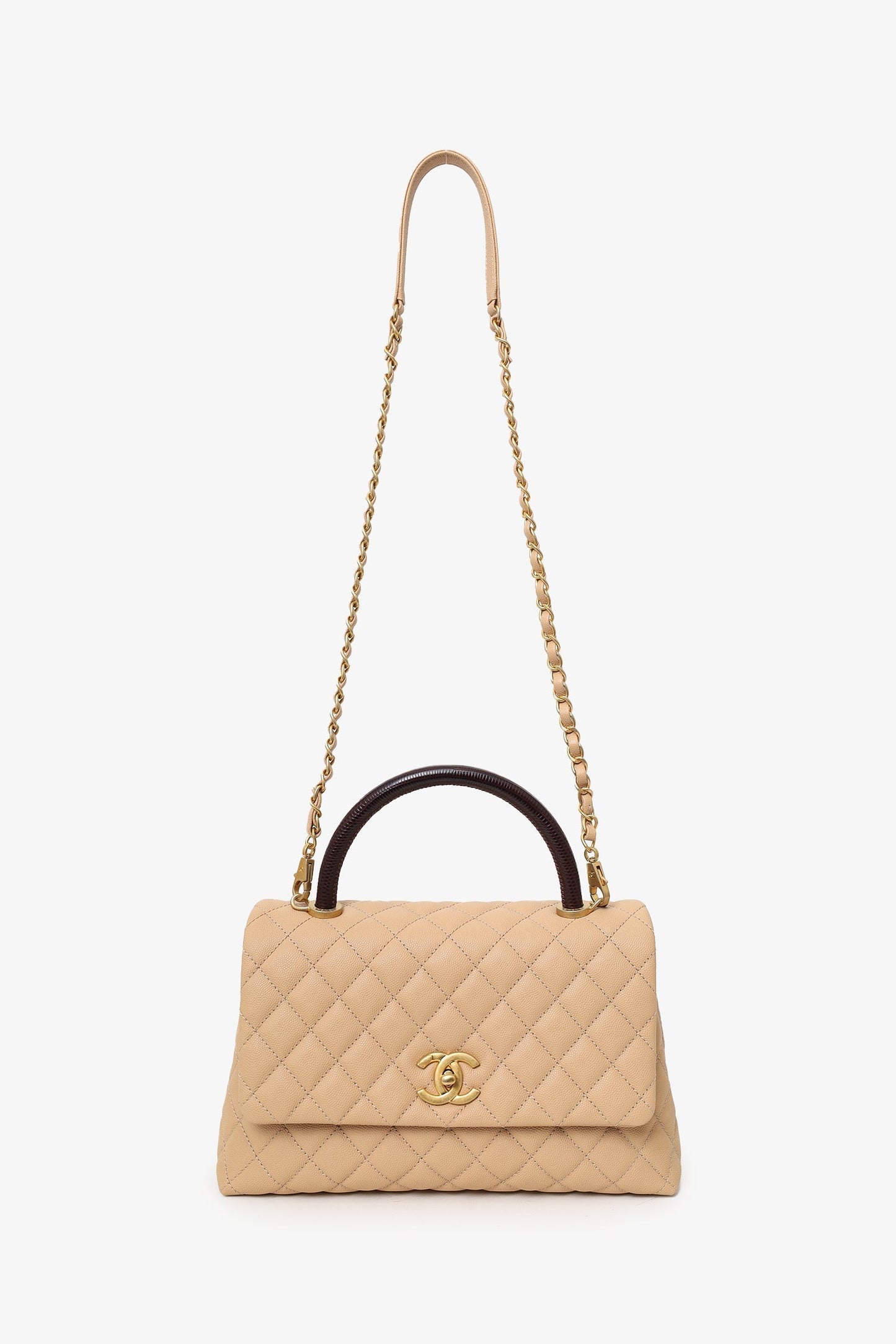 Chanel 2019-20 Beige Caviar Leather Small Coco Handle with Strap Handbag