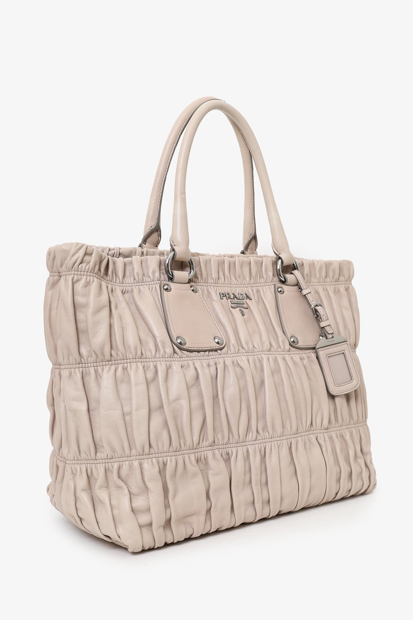 Prada Taupe Nappa Gaufre Leather Shoulder Bag With Strap