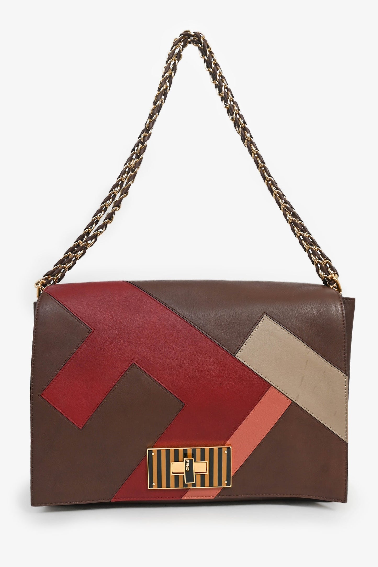 Fendi Brown/Red Leather 'Claudia' Shoulder Bag