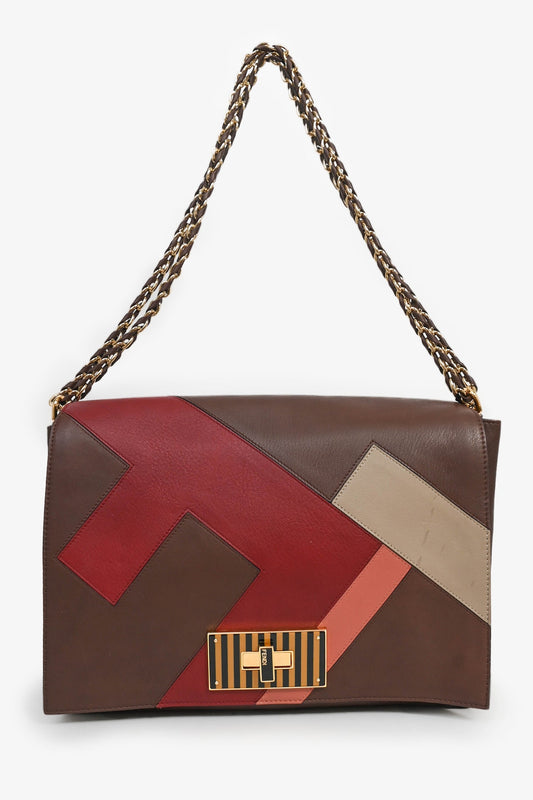 Fendi Brown/Red Leather 'Claudia' Shoulder Bag