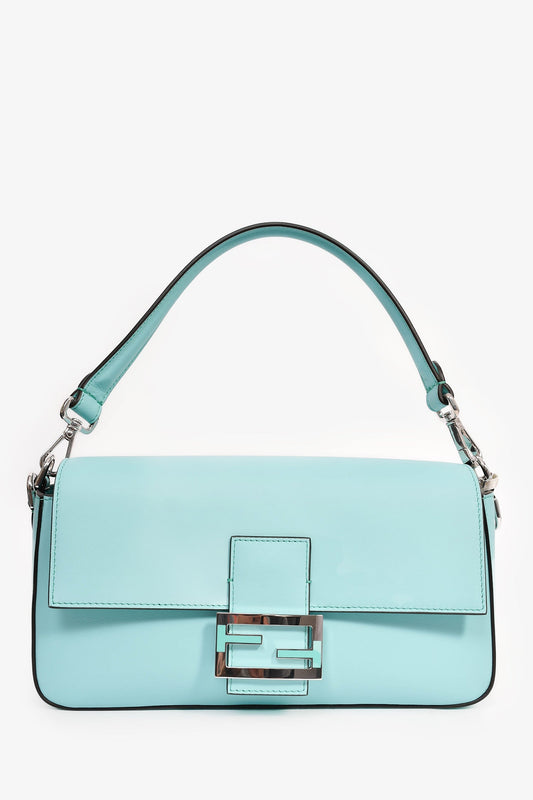 Fendi x Tiffany & Co. Limited Edition 2022 'Tiffany Blue' Leather Baguette Shoulder Bag with Strap
