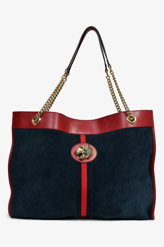 Gucci Navy Suede Raja Tiger Head Tote Bag