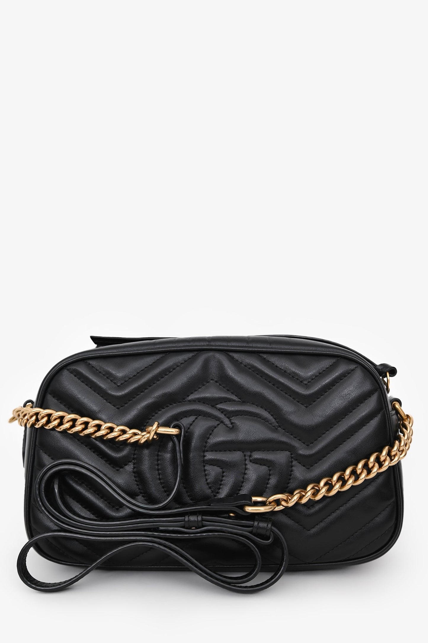 Gucci Black Leather GG Marmont Small Camera Crossbody Bag