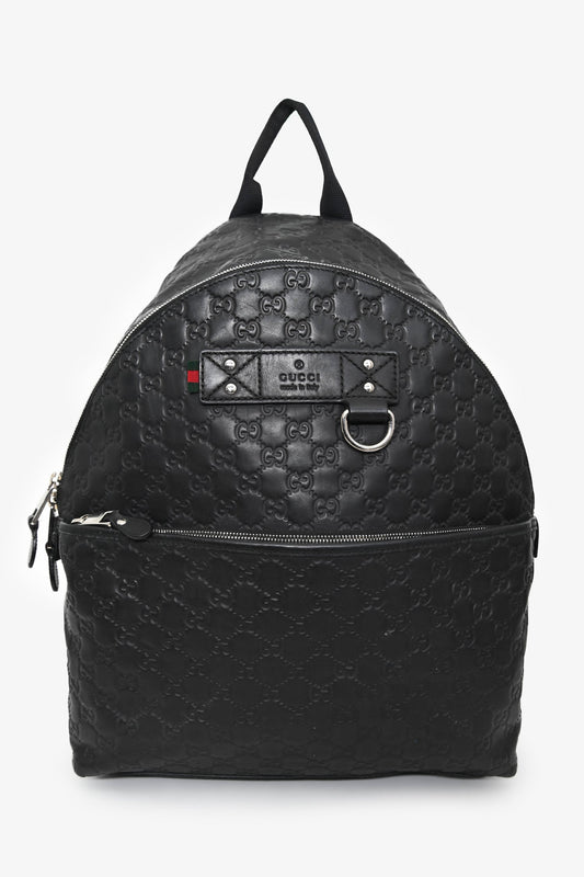 Gucci Black Leather Guccissima GG Signature Backpack