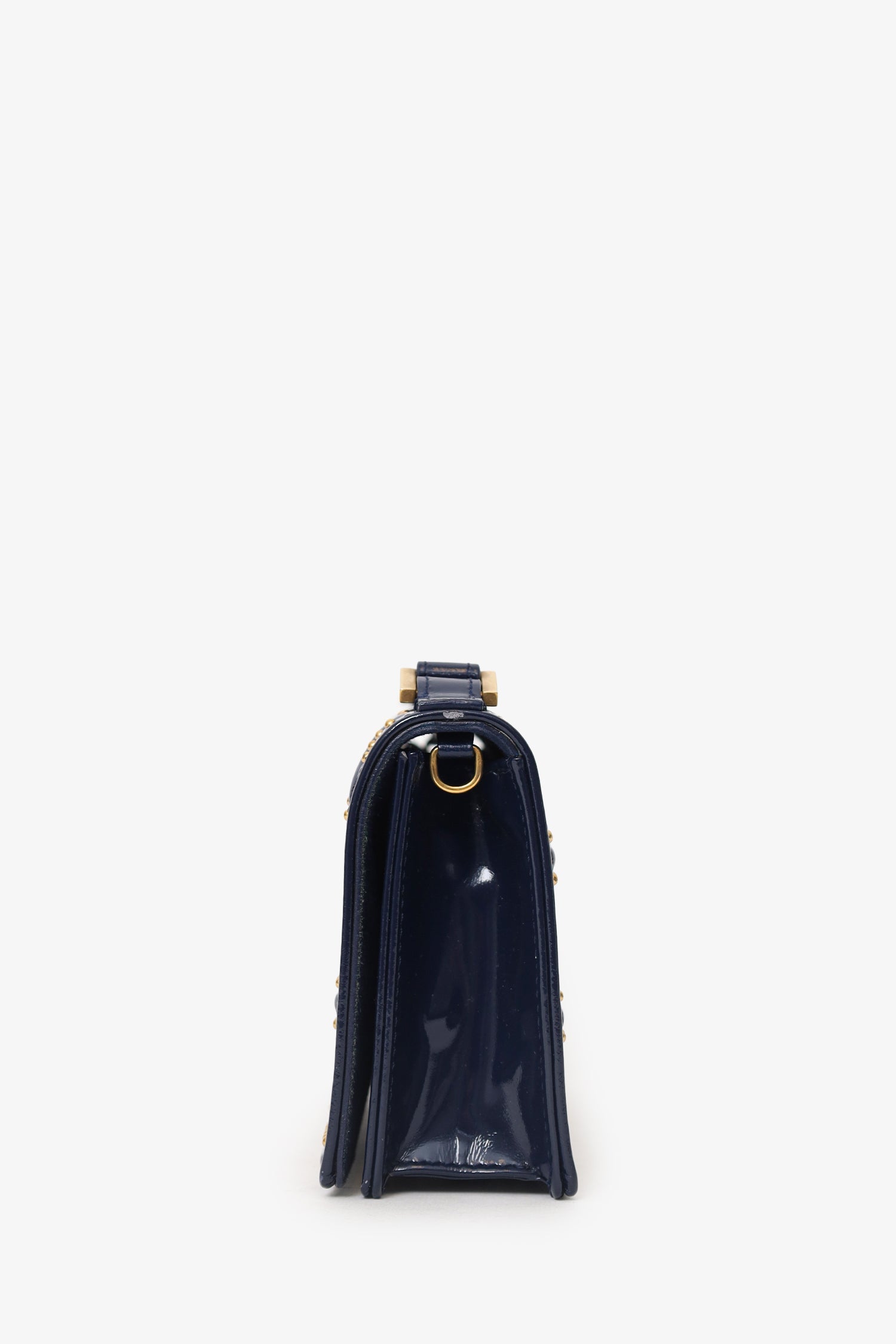 Christian Dior 2017 Navy Patent Studded Mini Diorama Top Handle Bag With Pouch