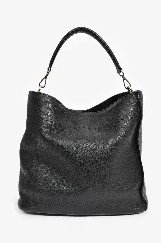 Fendi Black Leather Selleria Anna Bucket Bag with Strap