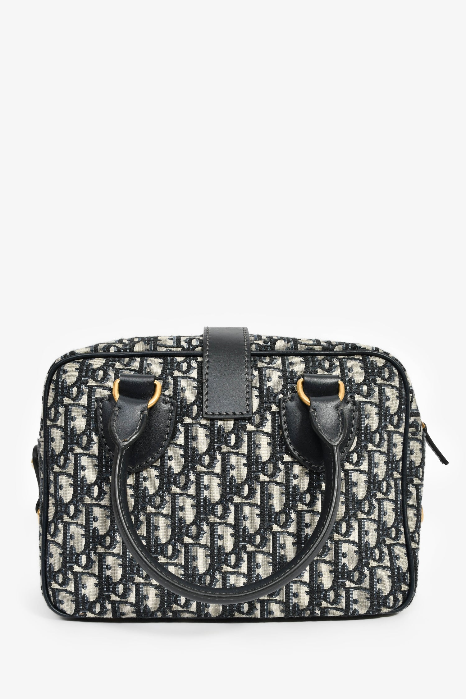 Christian Dior 2017 Navy Oblique Jacquard Bowling Bag with Strap