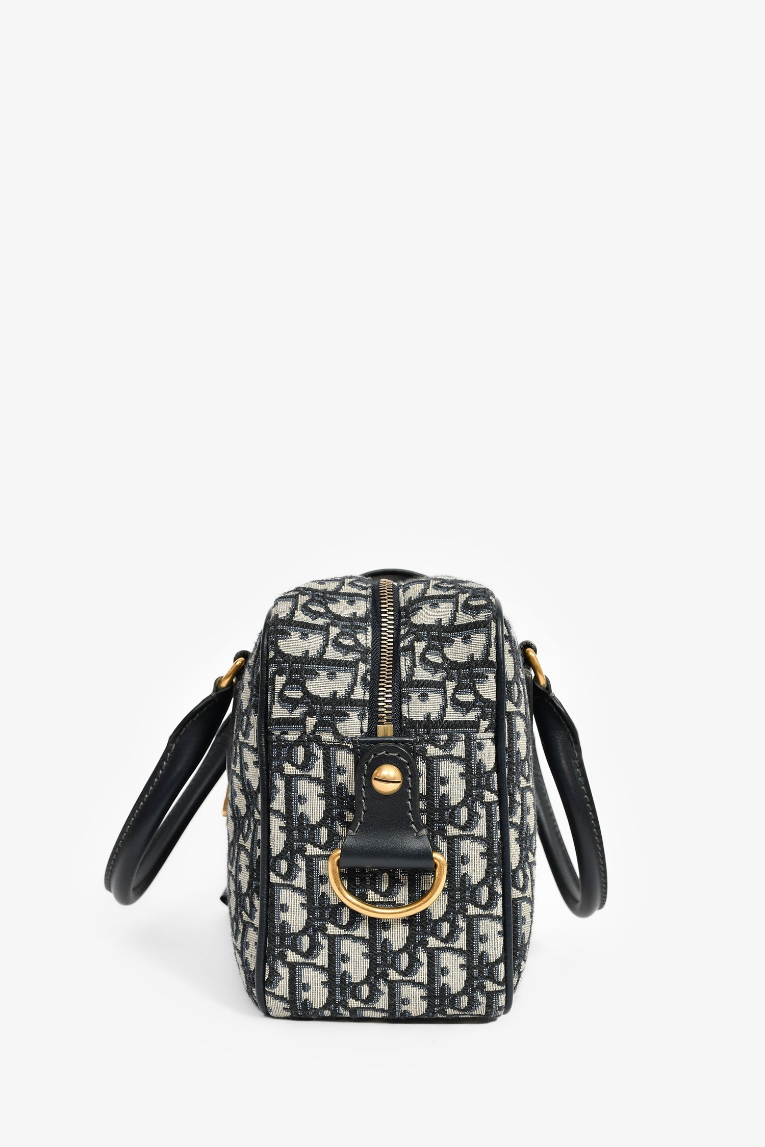 Christian Dior 2017 Navy Oblique Jacquard Bowling Bag with Strap