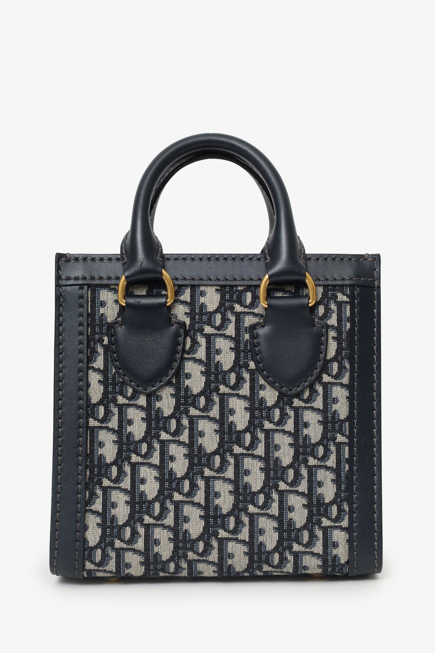 Christian Dior Navy Canvas/Leather Oblique Mini Tote Bag With Strap