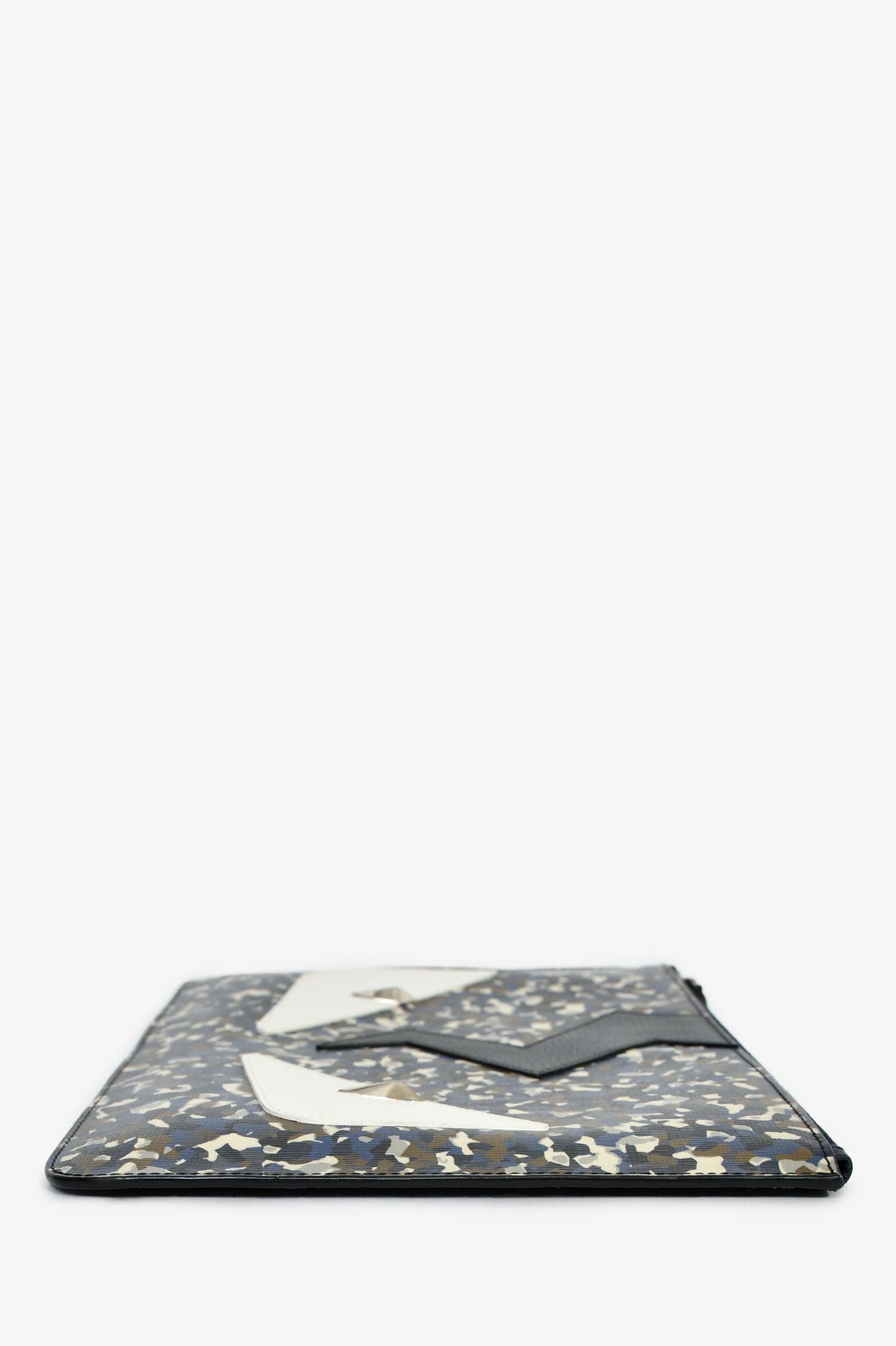 Fendi 2016 Black/White Leather Monster Eyes Zip Pouch