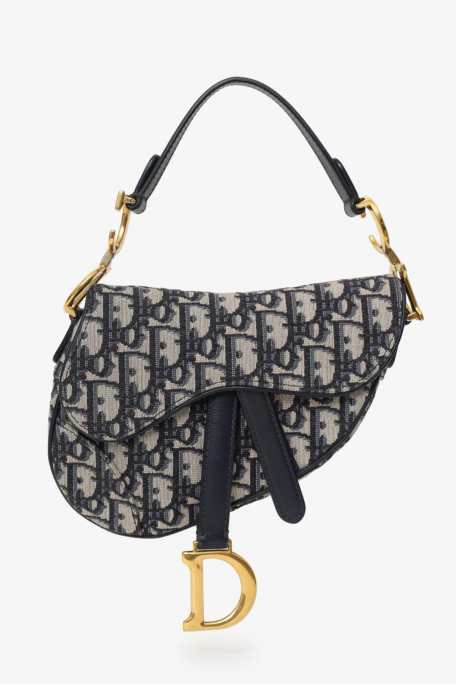 Christian Dior 2018 Blue Oblique Jacquard Mini Saddle Bag With Strap
