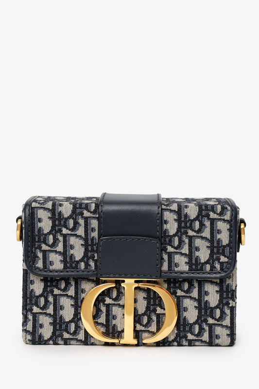 Christian Dior Navy Oblique Montaigne 30 Box Bag