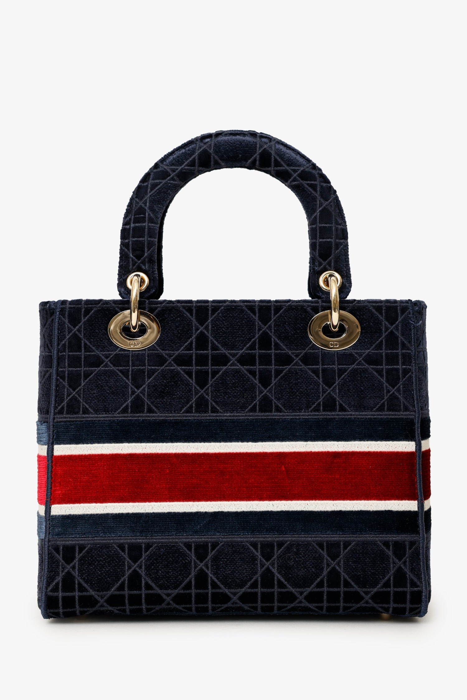 Christian Dior 2021 Blue Velvet 'Cannage D-Lite' Medium Bag With Strap