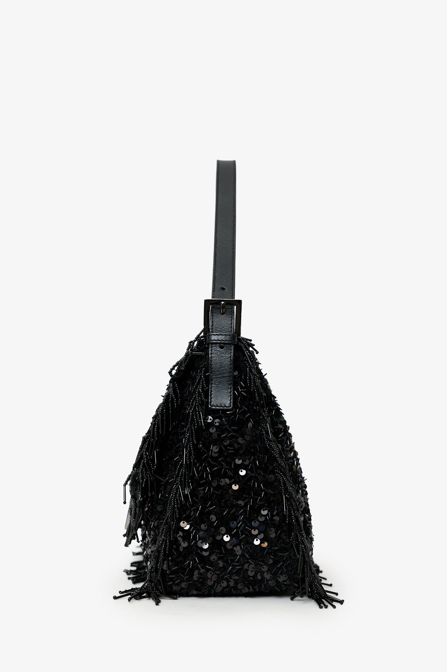Fendi Limited Edition (1/30) Black Sequin Beaded Fringed Mama Baguette Shoulder Bag