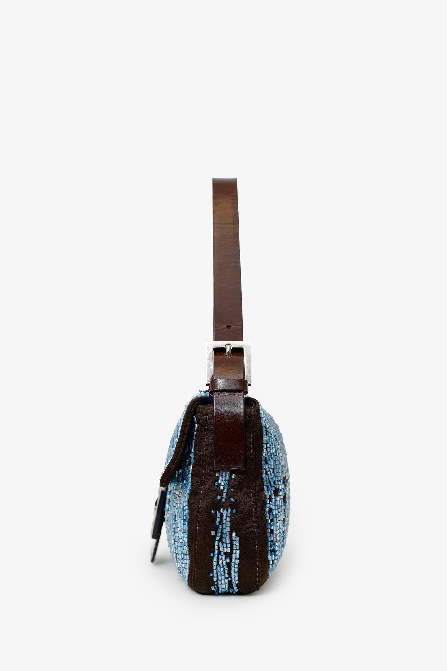 Fendi Brown/Blue Satin Beaded Baguette Shoulder Bag