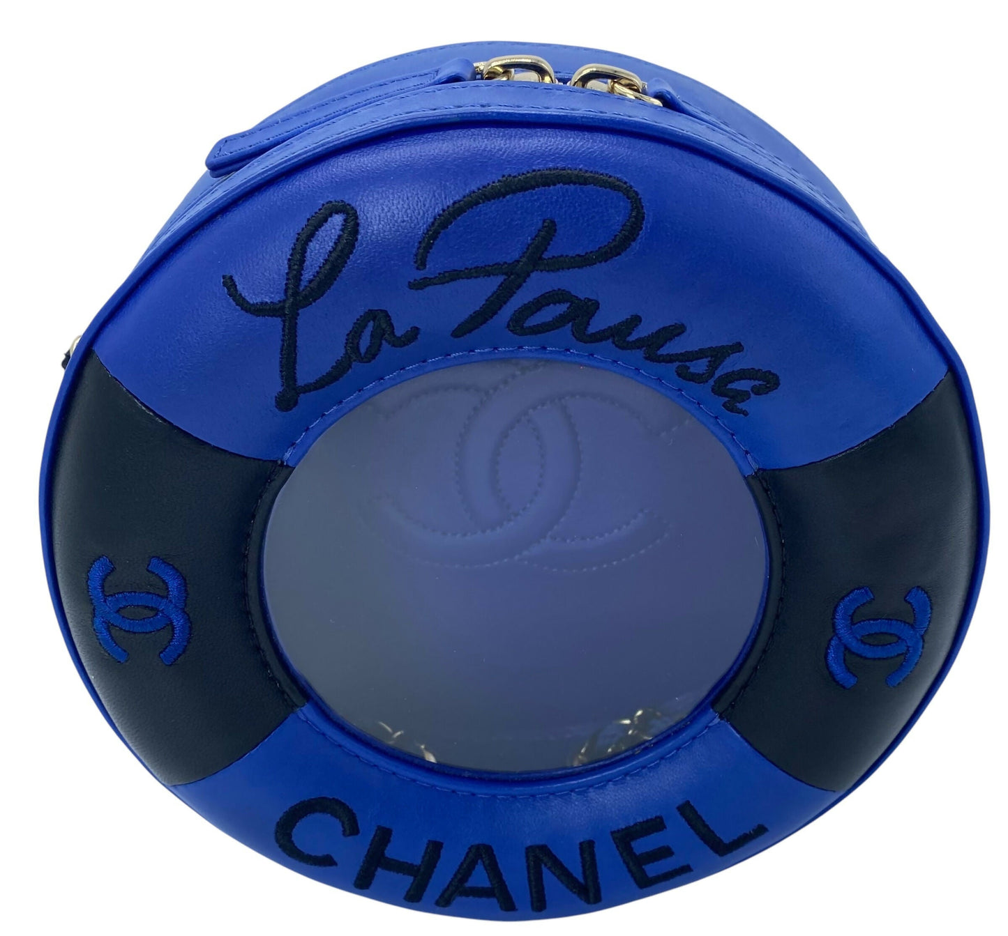 CHANEL 19C LA PAUSA COCO LIFESAVER MINAUDIÃRE BAG BLUE & BLACK WITH CHAMPAGNE GOLD HARDWARE