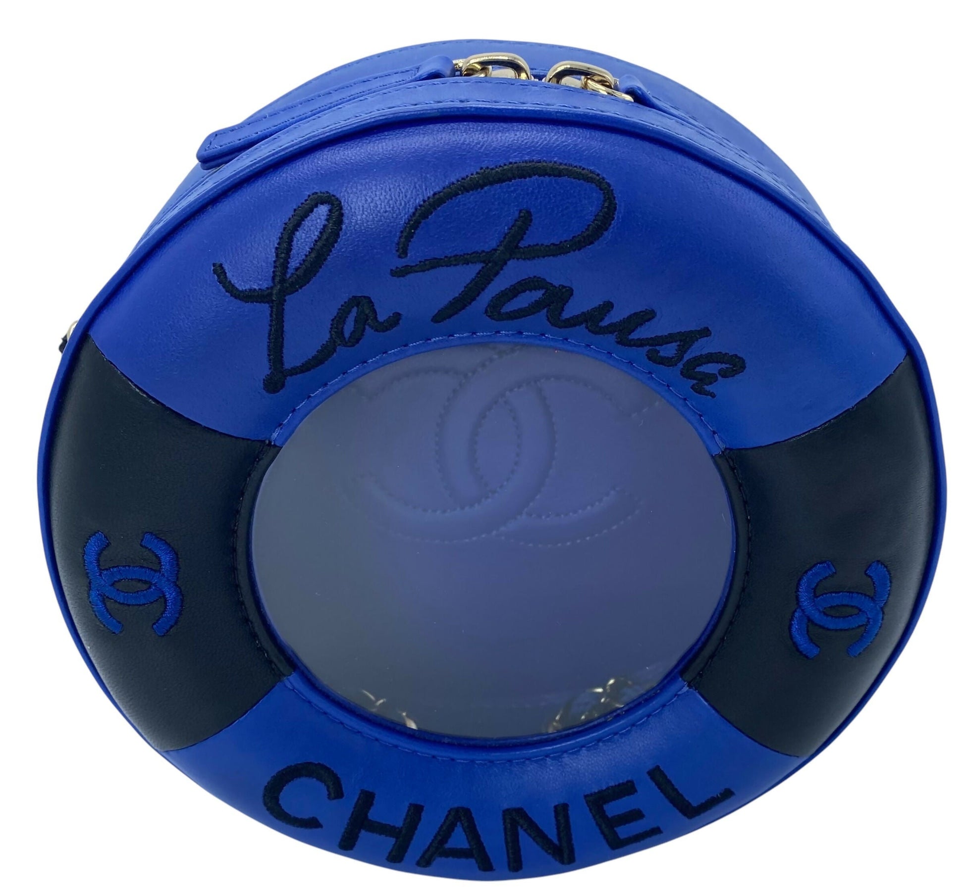 CHANEL 19C LA PAUSA COCO LIFESAVER MINAUDIÃRE BAG BLUE & BLACK WITH CHAMPAGNE GOLD HARDWARE