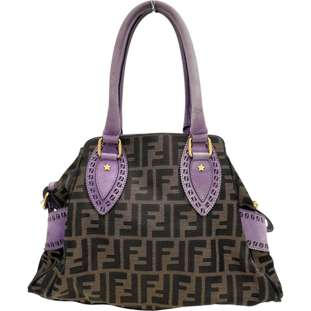 Fendi Zucchino Canvas Leather Shoulder Bag