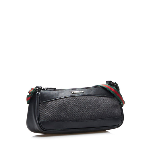 Gucci Web Black Leather Canvas Handbag