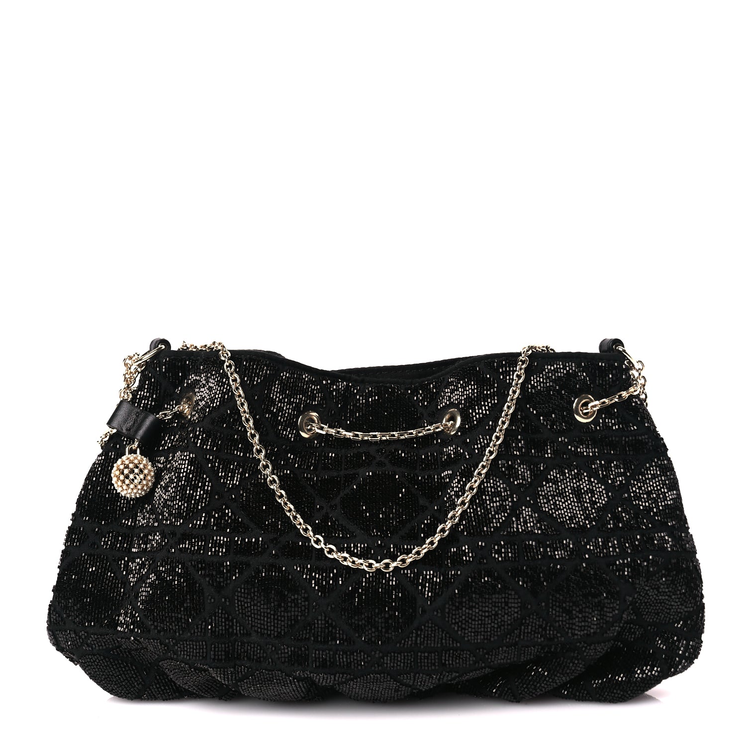 Christian Dior Embroidered Beaded Dream Bucket Bag Black