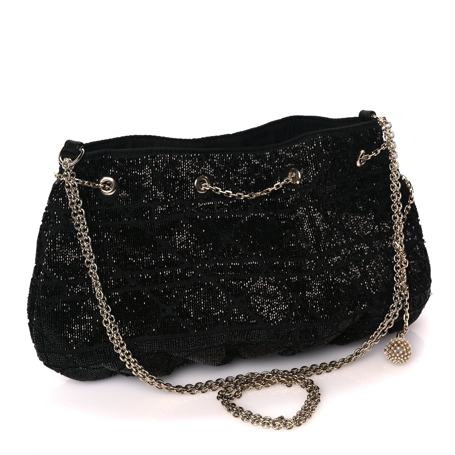 Christian Dior Embroidered Beaded Dream Bucket Bag Black
