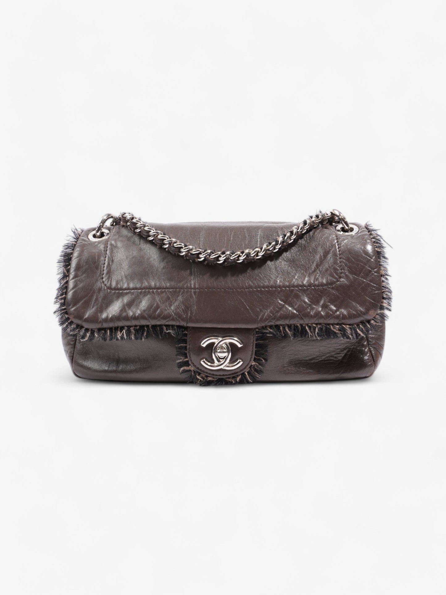 Chanel Funny Tweed Flap Bag Brown Lambskin Leather